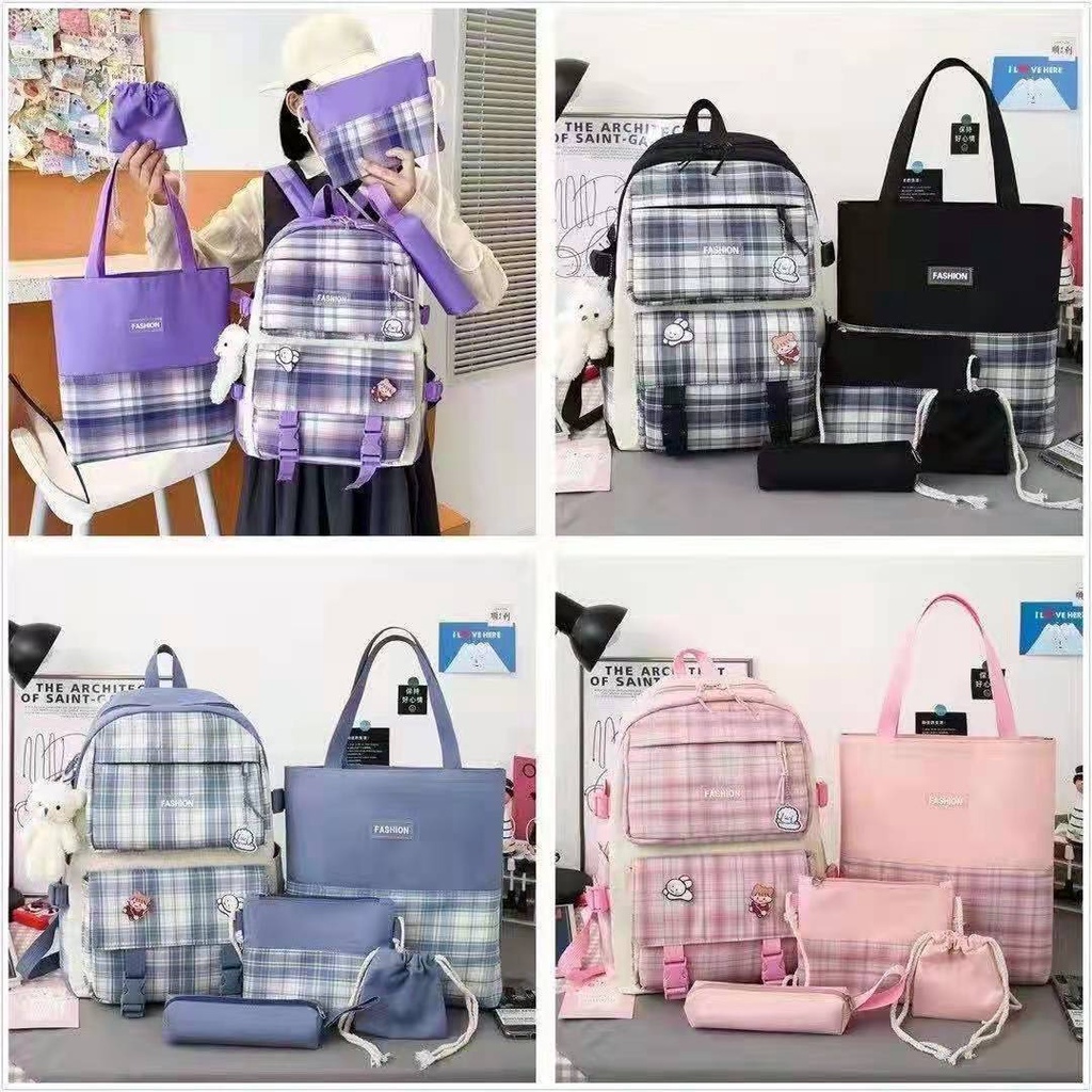 BJ43140 (5IN1) - BLACK/BLUE/PINK/PURPLE - TAS RANSEL POUCH SLEMPANG TAS WANITA FASHION IMPORT MODIS ELEGAN TERMURAH TERLARIS TERBARU BAGSTORE JAKARTA TAS BATAM BQ3140 GT1837 EL6590 CR7838 JT18252