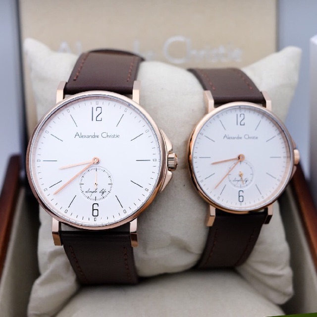 Jam Tangan Couple Alexandre Christie AC 8458 Gold Coklat.Original Garansi Resmi 1 Tahun
