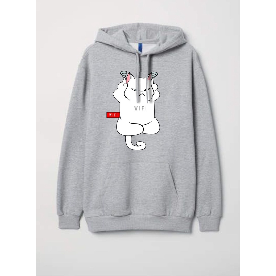 SWEATER HOODIE CAT WIFI PRIA/WANITA FLEECE