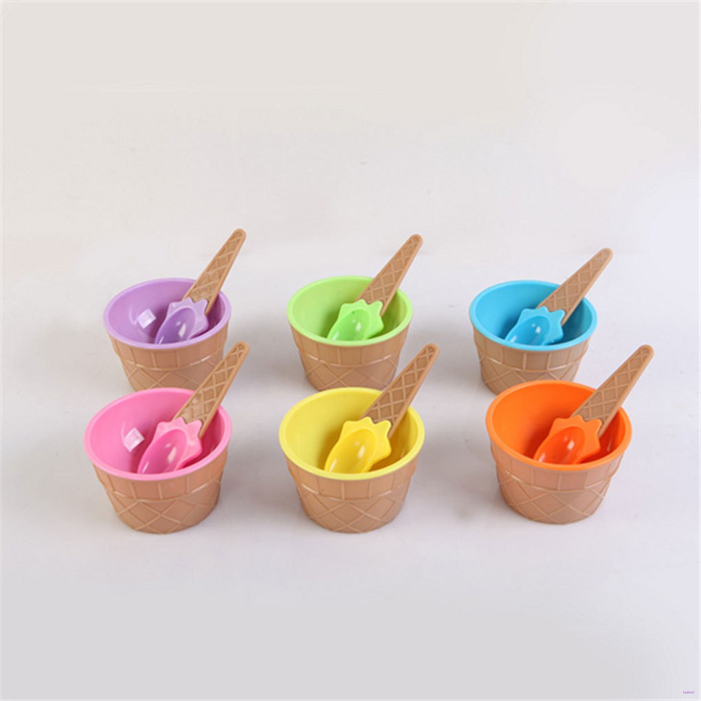 Set Mangkuk Es Krim Yogurt Frozen Dengan Sendok Bahan Plastik Warna Acak