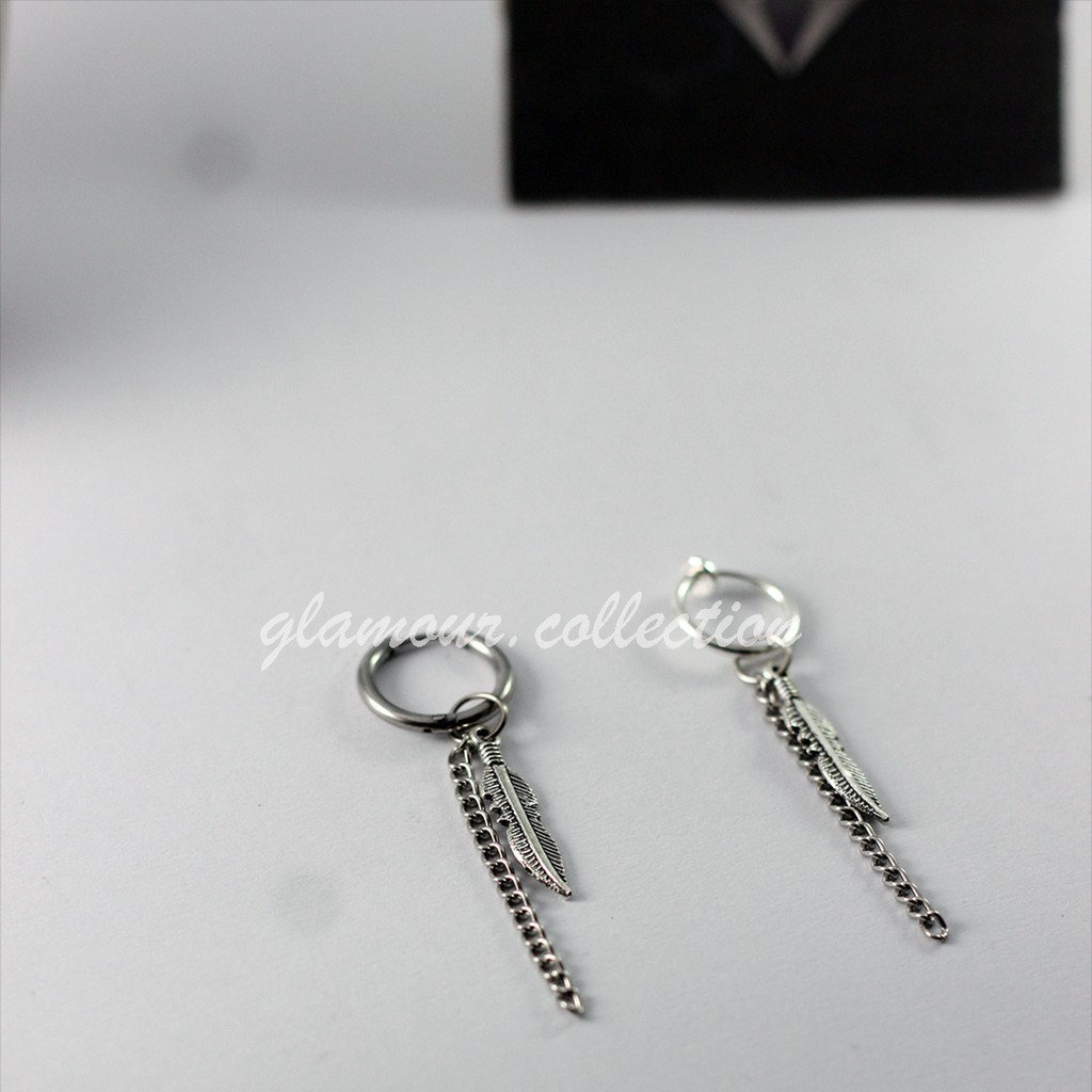 [COD]Anting Tindik/Jepit Telinga Model BTS Bandul Rantai Bulu JUNGKOOK GLMR 2 Fashion Pria/Wanita