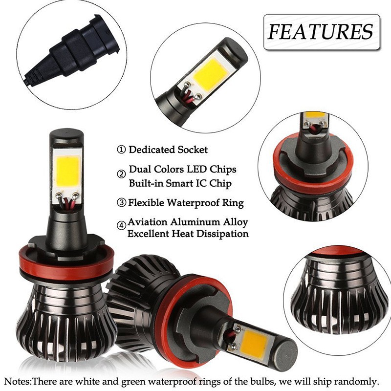 H8 H11 H16 2pcs LED Fog Light Bulbs COB Lamps tow color Strobe Fog Lamp