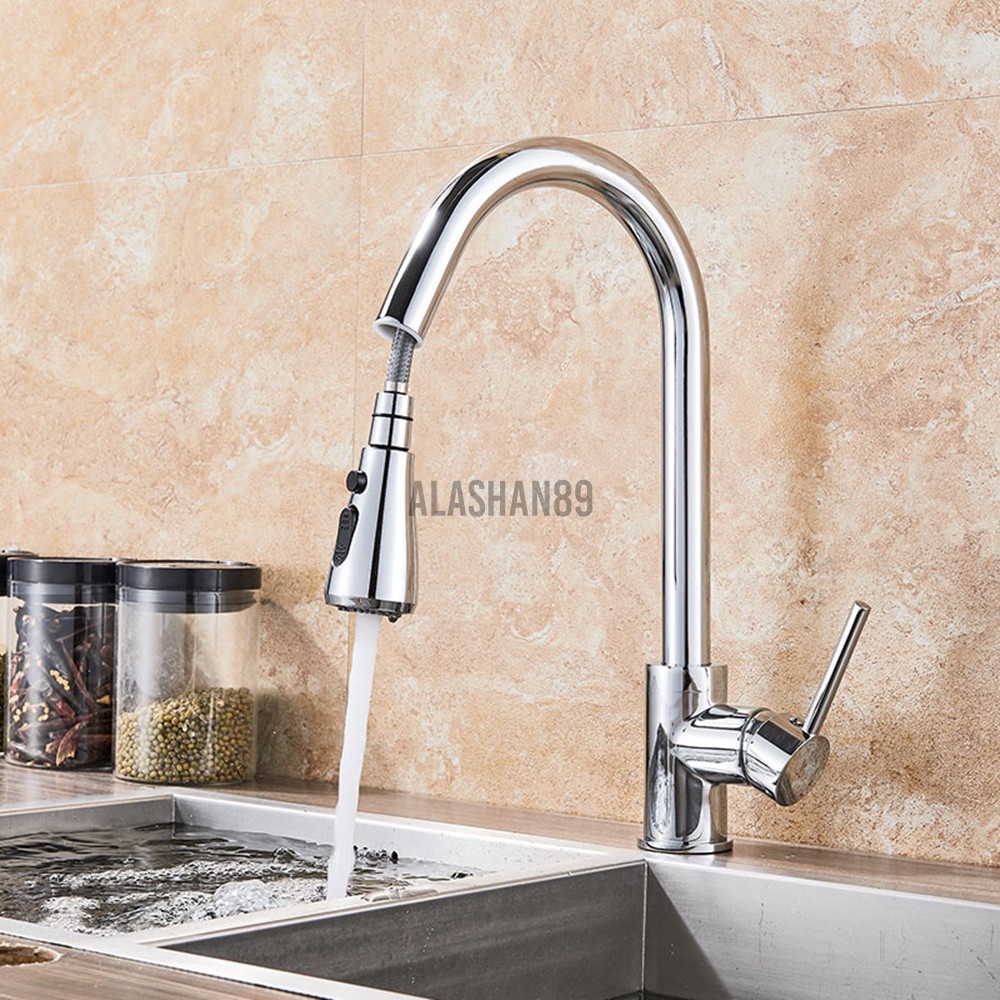 Jual Alashan4. Chrome Kitchen Sink Faucets Brass Single Hole Pull