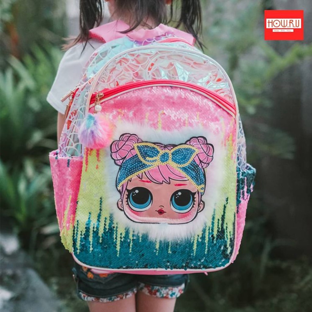 HOW.R.U | Tas Backpack LOL / Tas Sekolah Anak Sequin Premium 9886