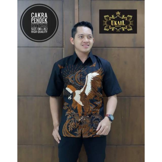 Batik Solo CAKRA ELANG PENDEK Kemeja Pria Katun Halus Sragenan Full Furing