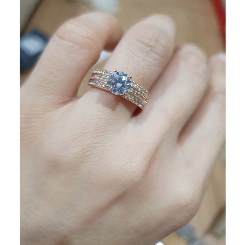 Cincin zircon premium lapis emas anti karat anti alergi Ring Zircone Silver kombinasi