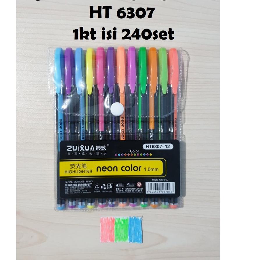 

c1C6o--Bolpen Warna-warni ZuiXua Neon Color 12 Warna-/ Highliter Murah 6307 ( 1 Set Isi 12 Pcs)
