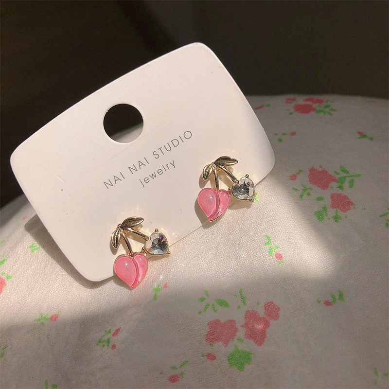 Anting Stud Kristal Zircon Bentuk Hati Peach Untuk Wanita