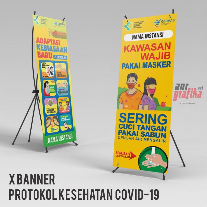 X Banner/Banner/Spanduk Protokol Kesehatan (PROKES) Kantor, Sekolah, Musholla, tempat umum