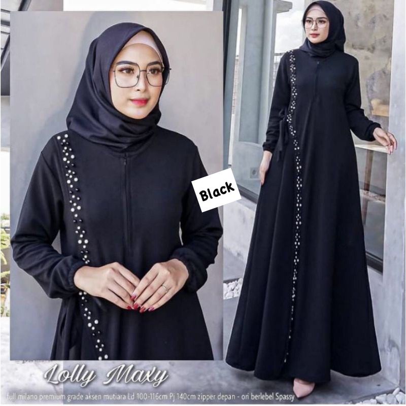 Lolly Maxy - Gamis Milano Premium LD100+ Busui / Aplikasi Mutiara / 266-6089