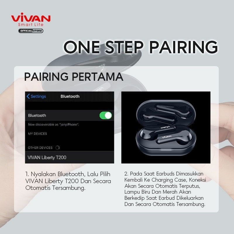 VIVAN T22O Headset Bluetooth Tws Smart Touch Earphone Wireless Waterproof IPX4 Original Vivan