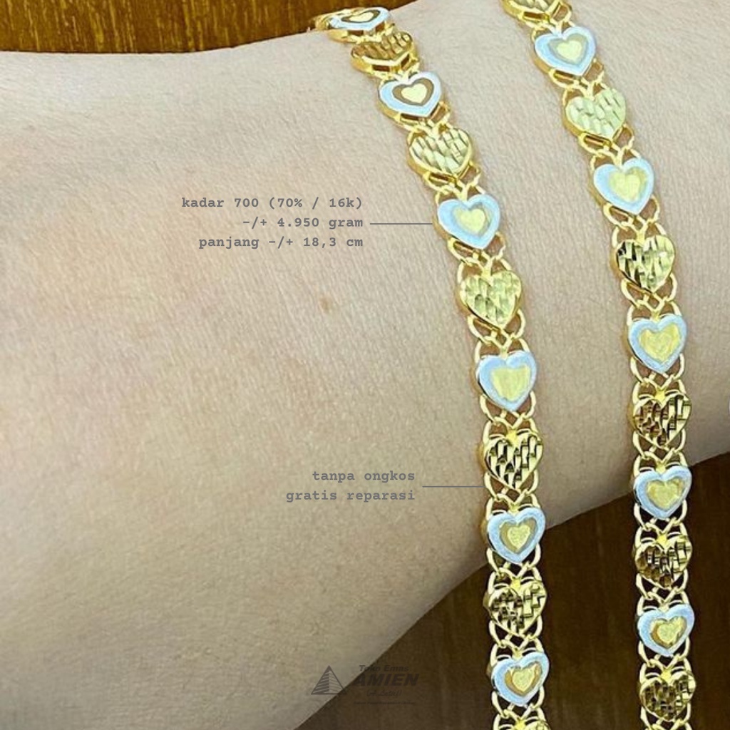 Toko Emas Amien Gelang Emas Putih Asli UBS Kadar 700 (70% / 16K) 4.950 Gram - Bracelet Rantai Ayla M