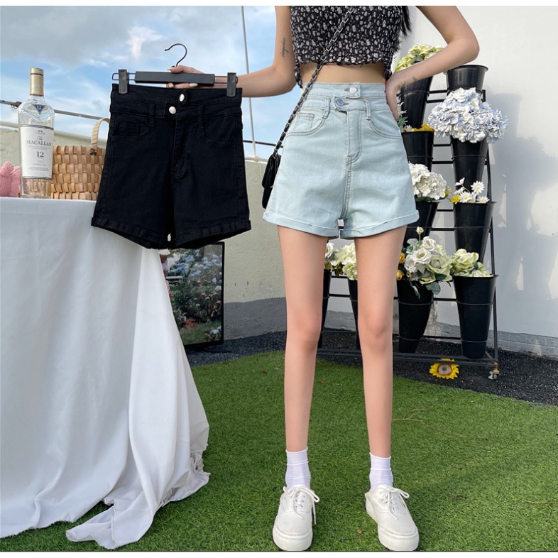 Celana Pendek New Elastis all-match celana jeans wanita pinggang tinggi ramping celana pendek hot pants Celana Pendek Wanita Fashion