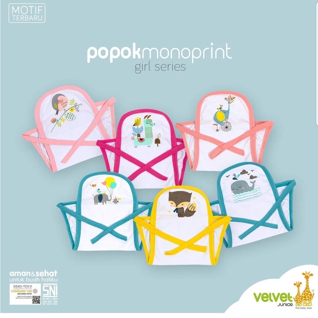 Velvet Junior Popok Mono Print  / Popok Bayi Newborn/Popok Kain Newborn  (6pc)