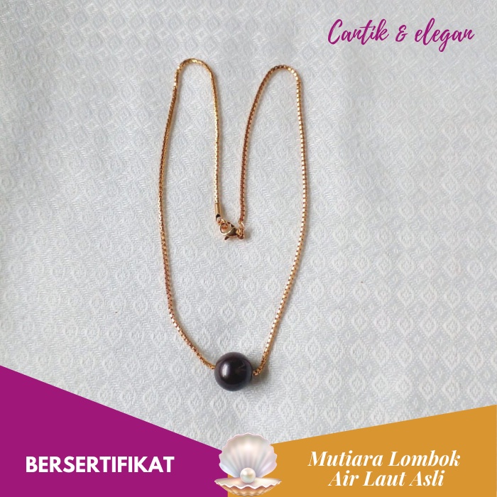 Kalung Liontin Wanita Mutiara Lombok Asli Air Laut Hitam Grade AA Bersertifikat LKML004