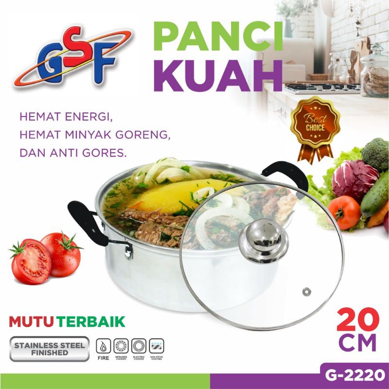 panci kuah gsf G-2220 stainless tutup kaca 20cm