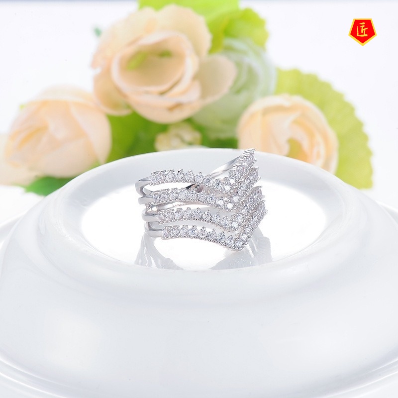 [Ready Stock]Three-Layer V-Shaped Full Diamond Ring Women's Fashion Luxury