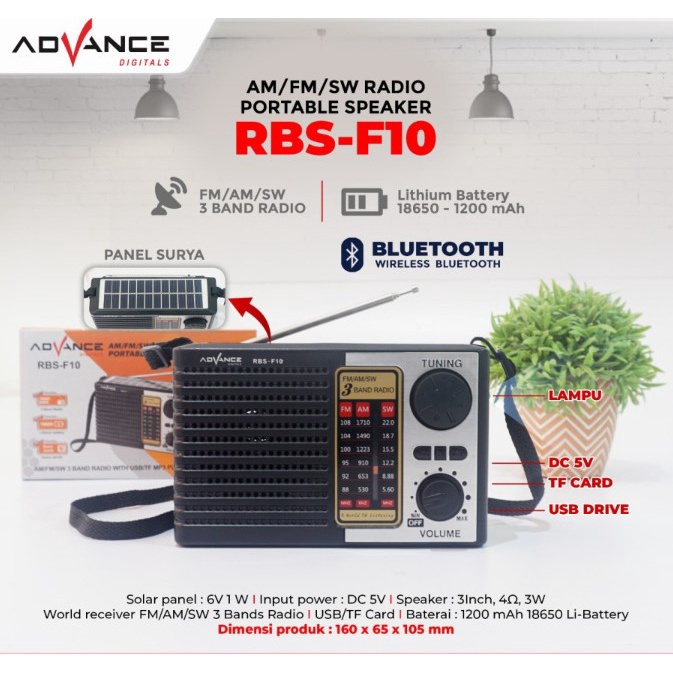 Speaker Radio Advance RBS-F10 / Bluetooth Radio / Solar Panel