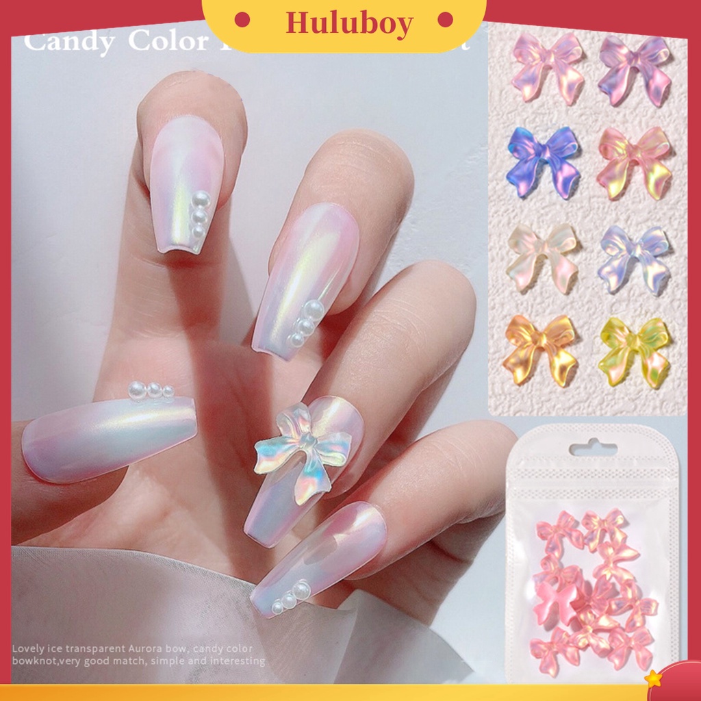 Huluboy Huluboy♡ 10pcs / Set Ornamen Pita Es Penetrasi Efek Aurora 3D Glitter Untuk Dekorasi Manicure Wanita