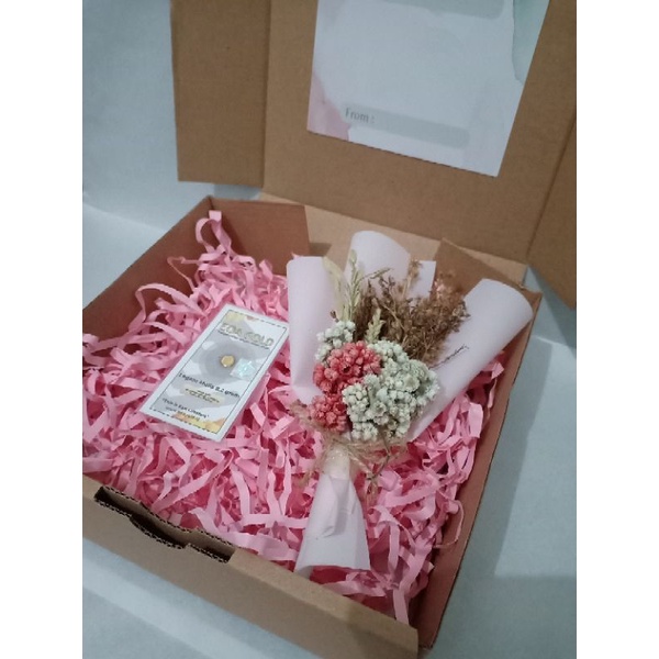 KOTAK KADO/GIFT BOX + LOGAM MULIA 0,1 GRAM/HADIAH WISUDA/GIFT GRADUATION/KADO ULTAH/HAMPERS/KADO NIK