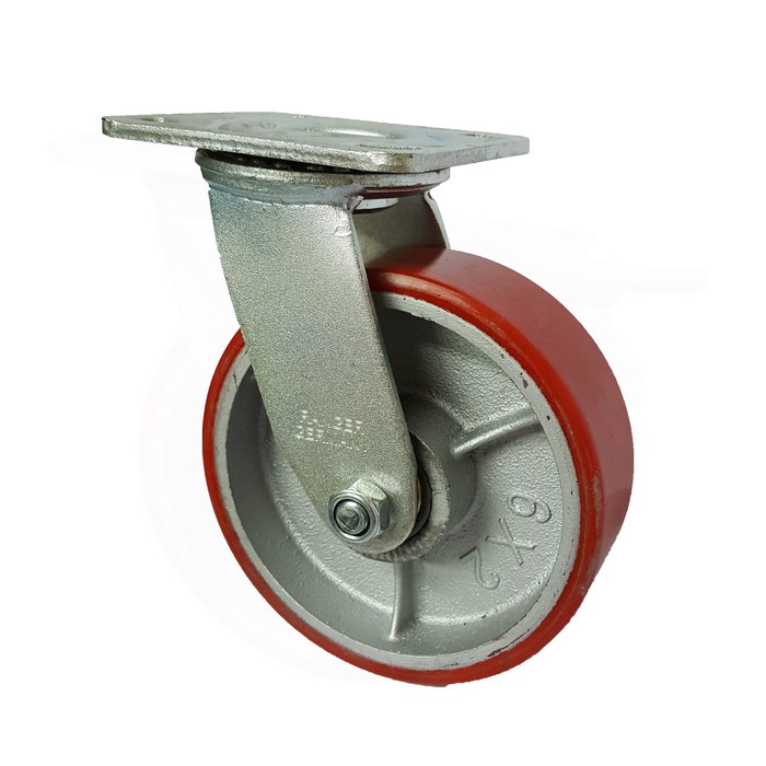 Roda Caster Troli / Trolly PU Merah 6 Inch Heavy Duty Hidup ( Putar ) Ranger Germany