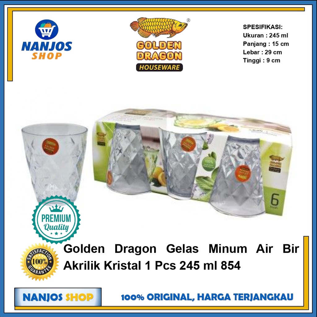 Golden Dragon Gelas Minum Air Bir Akrilik Kristal Per Pcs 245 ml 854