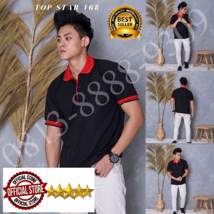 TERLARIS Kaos Polo Shirt Polos hitam kerah merah/kaos kerah pria/baju kerah