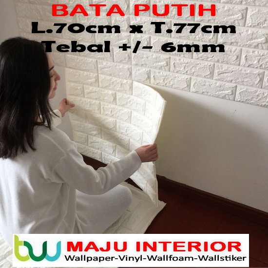 Wallpaper 3D Bata 70x77 cm Walpaper Dinding 3D Brick Foam Motif Anak Doraemon Hello Kitty Stiker-Bata Putih 6mm