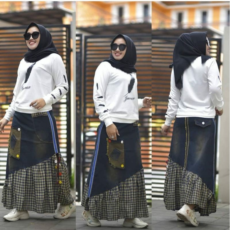 rok jeans junov//rok jeans panjang//rok jeans tebal strec