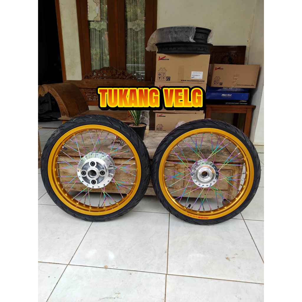 Paketan velg Tiger Revo ring 17 jari jari tapak lebar 185/215 set plus ban