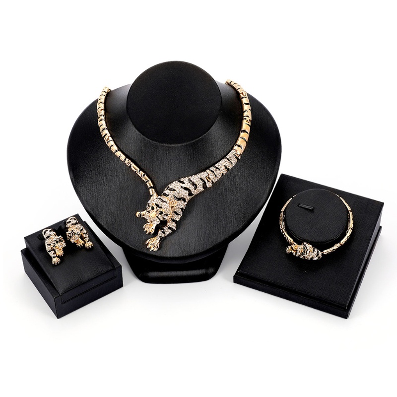 SIY  1 Set Necklace Earrings Bracelet Bride Wedding Women Jewelry Gold Tiger Pendant