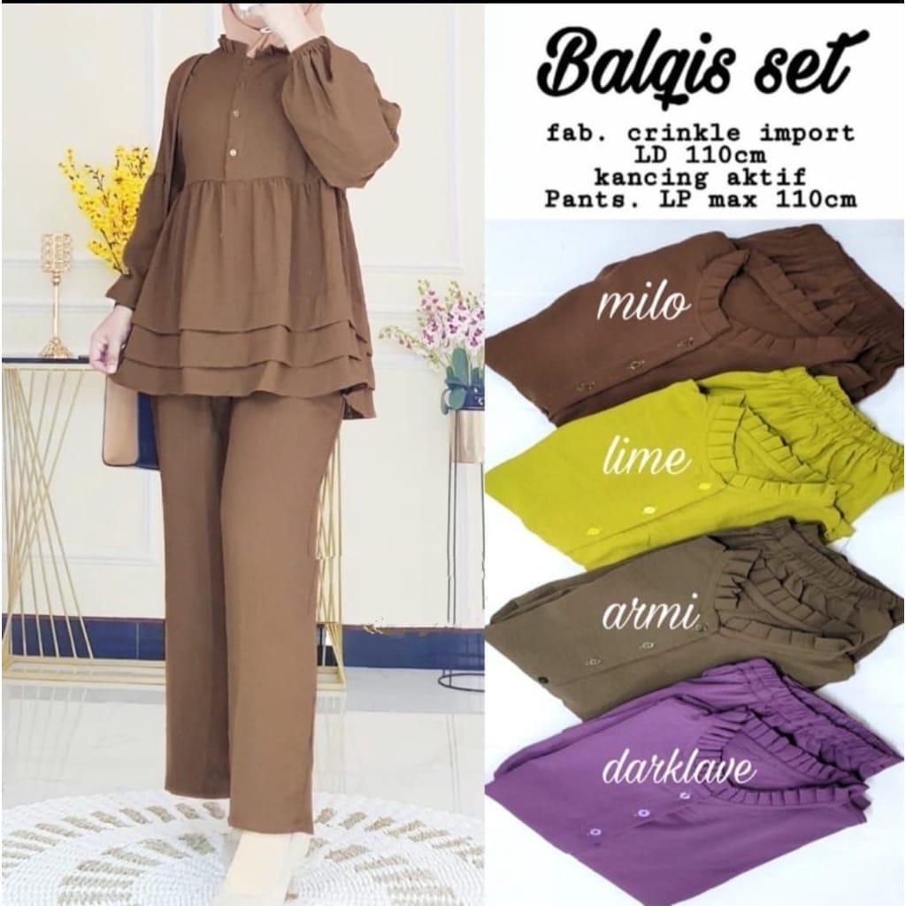 BALQIS SET CRINCLE AIRFLOW / SETELAN BAJU WANITA BLOUSE DAN KULOT / ONESET POLOS / SETELAN BAJU WANI