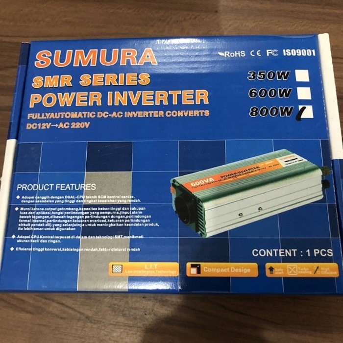 Power Inverter DC ke AC 800W 800A merk Sumura Colok Mobil Motor Aki