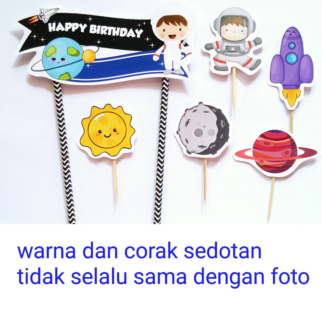 satu set topper toper cake hiasan kue ulang tahun karakter astronot boy astronot girl astronot kids 