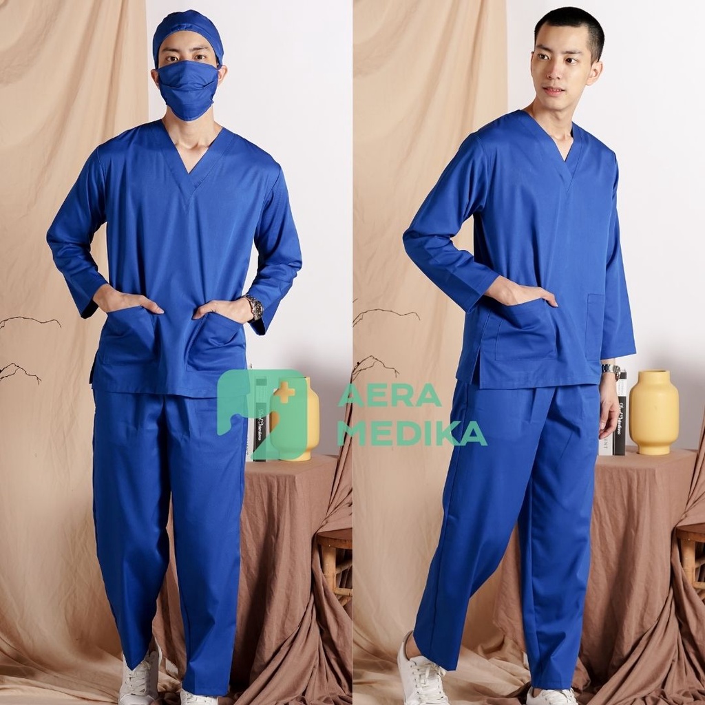 SCRUB/ BAJU JAGA/ SERAGAM OKA Lengan Panjang Aera Medika-Royal Blue