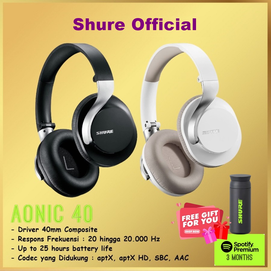 Shure AONIC 40 Over Ear Wireless Bluetooth ANC Headphones Aonic40