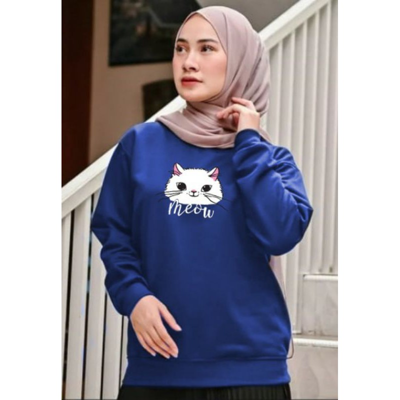 Kaos Lengan Panjang kepala MEOW / Kaos Sweatshirt / Atasan Wanita / Atasan Wanita Lengan Panjang