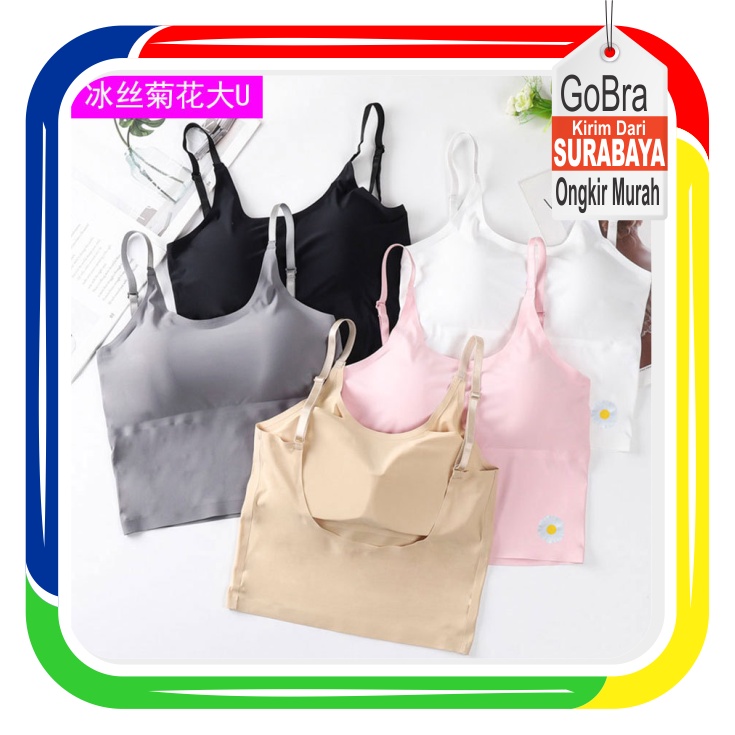 Gobra ♕ PW107 Bra Tanktop Wanita Mulus Crop Top Tanpa Kawat With Cup Bra Import COD