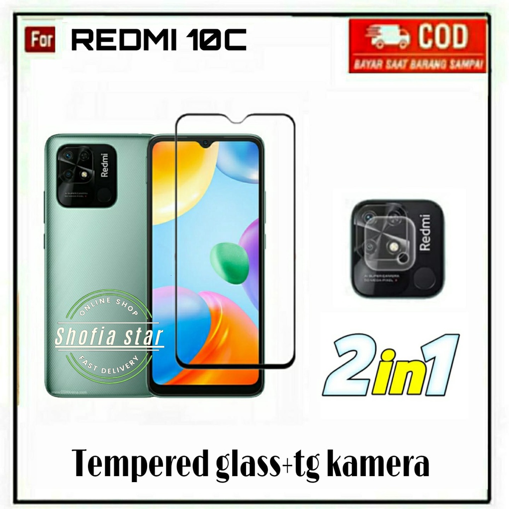 2IN1 TEMPERED GLASS REDMI 10C 10A 9C TG LAYAR ANTIGORES KACA FULL COVER