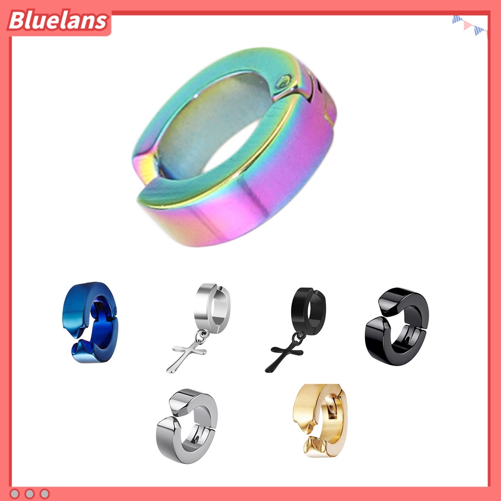 Bluelans 1Pc Men Titanium Steel Round Non-Pierced Ear Cuff Clip Earring Pendant Club