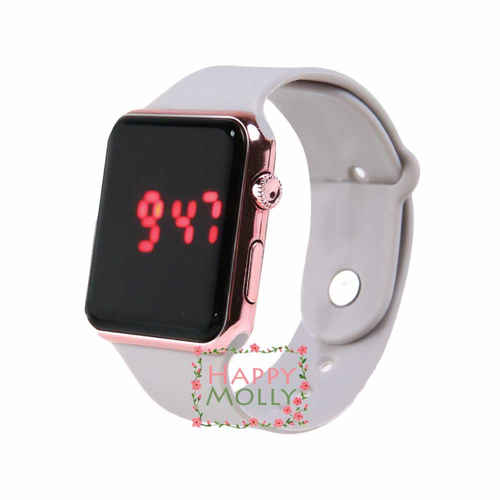 LED Watch [ Grey Rose Gold ] Jam Tangan Digital Pria &amp; Wanita - Strap Rubber - FREE STRAP