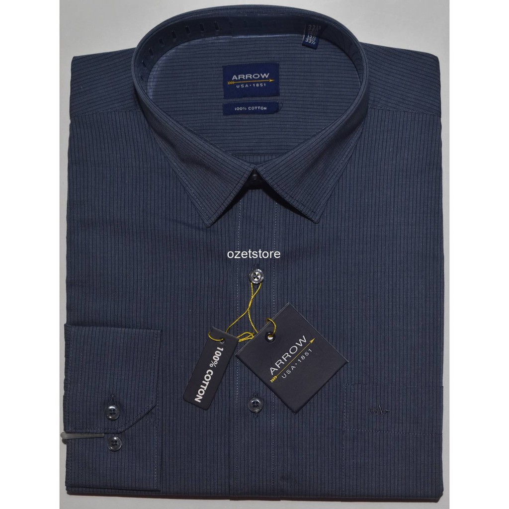Kemeja Pria Formal Lengan Panjang ARROW Abu Salur Reguler BR59 ORIGINAL