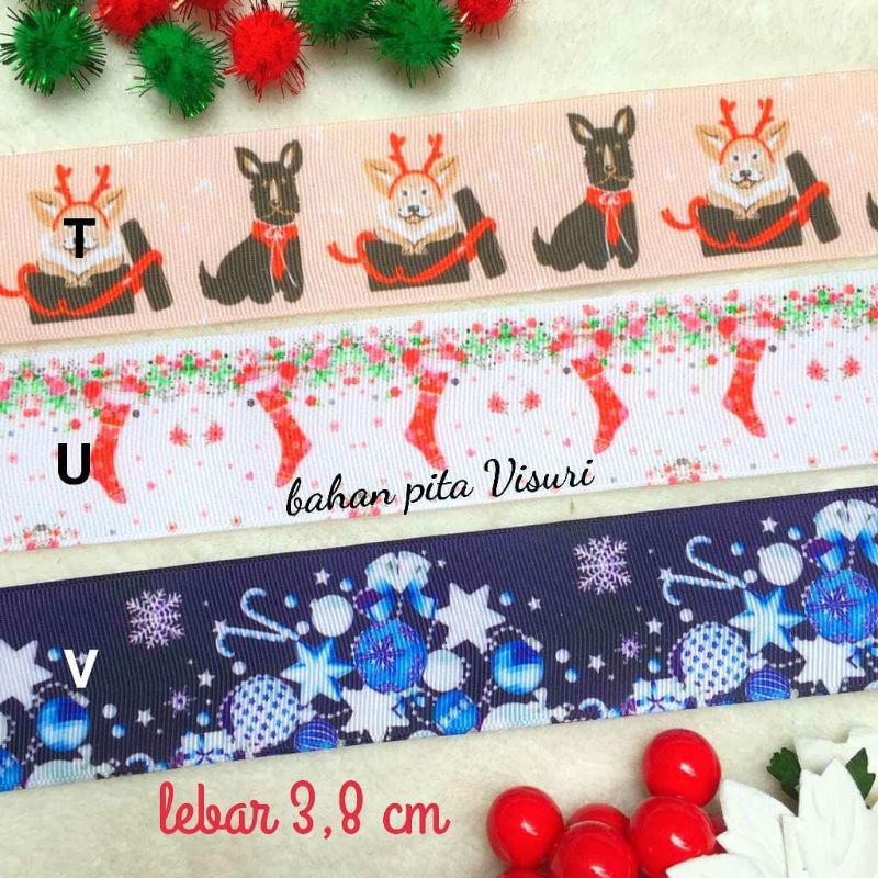 Pita Motif Natal (Merry Christmas) Grosgrain 3,8 cm per yard (90 cm) T - V