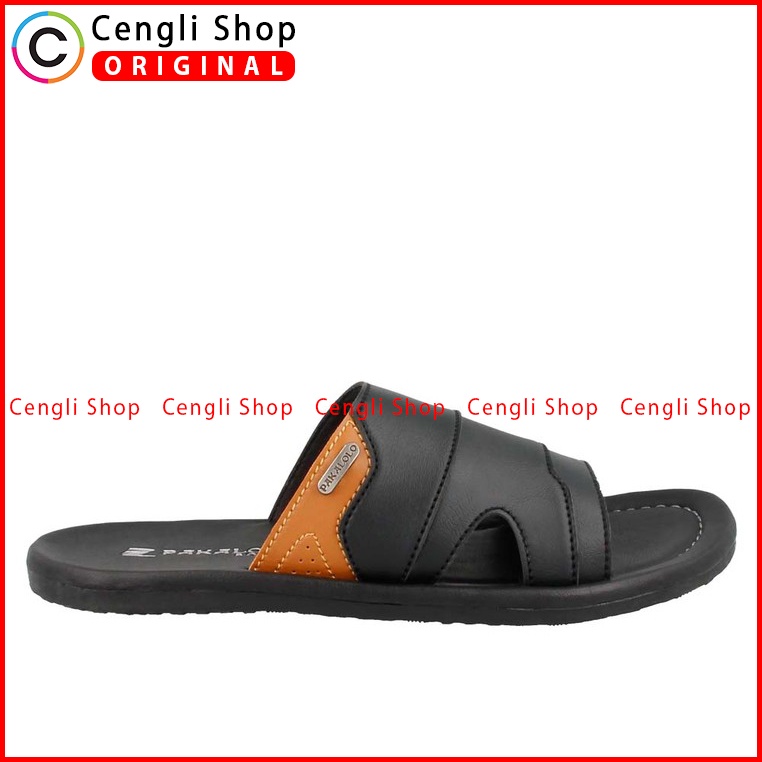 SANDAL SLIDE PAKALOLO PRIA ORIGINAL CASUAL KULIT ASLI HITAM PB05