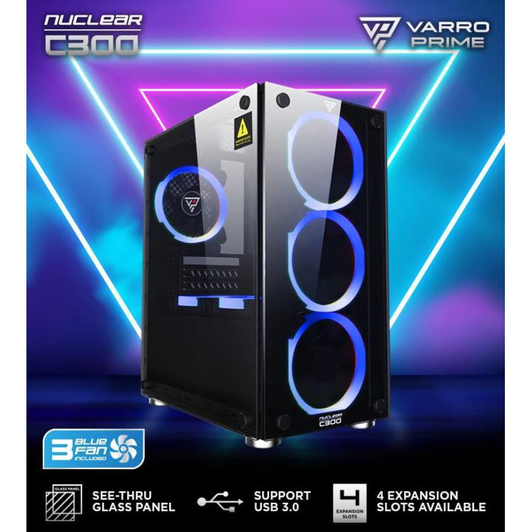 Favorit] Casing Gaming Varro Nuclear C300 Free Fan Blue