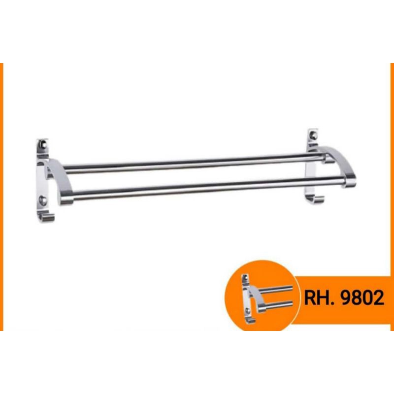 Rak Handuk 2 Baris Alumunium 60 Cm Gantungan Dinding Rak Kamar Mandi Double Aluminium Anti Karat