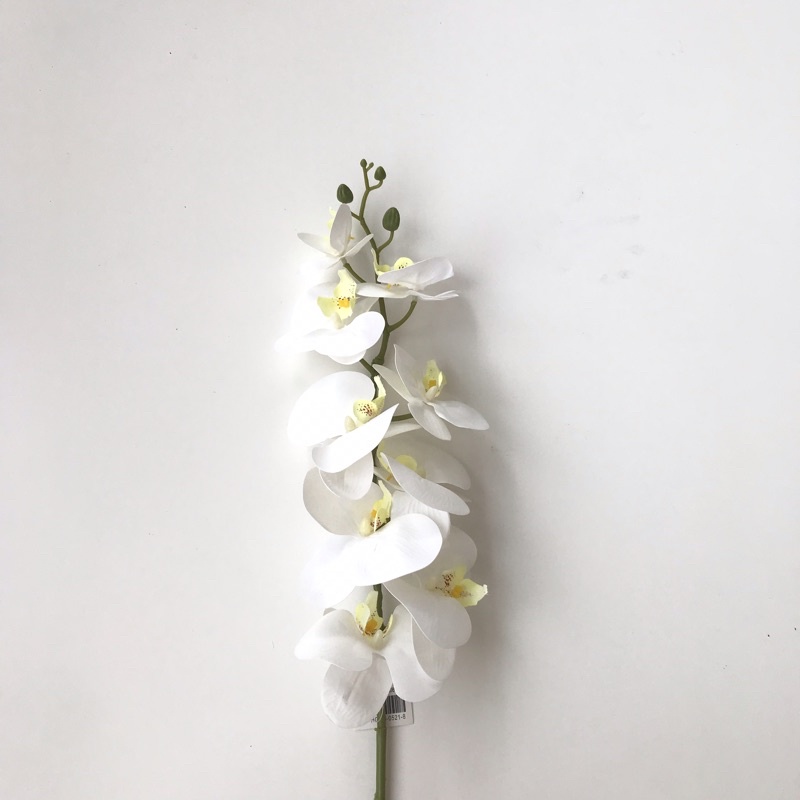 ANGGREK LATEX ORCHID X1 panjang 1 meter -  bunga plastik artificial home decor shabby chic-Putih putik kuning