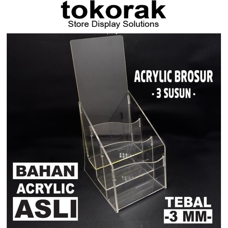 ACRYLIC TEMPAT BROSUR 3 SUSUN F.3 AKRILIK ASLI MIKA STAND