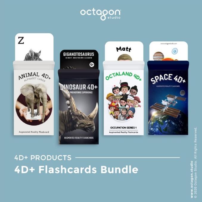 Bundle Kartu 4D+ Dinosaurus Animal Octaland Space Flashcard Octagon