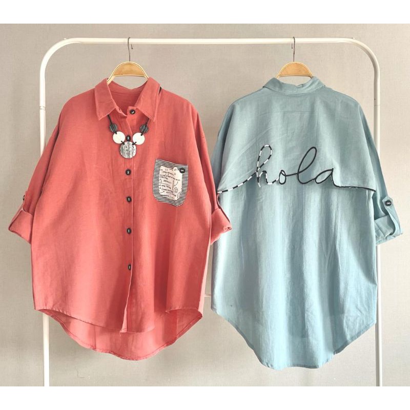 Atasan wanita/kemeja wanita bordir hallo/bahan katun linen/bestseller/all size/ld 110cm/termurah-1